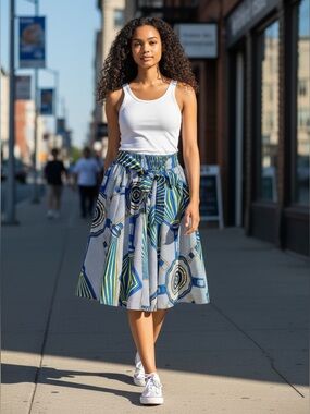 LADDI African Print Full Skirt w/ Pockets and tie waist – Flashlight Pattern  OS